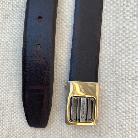 Dior Accessories - Cristian Dior 80s leather brass belt